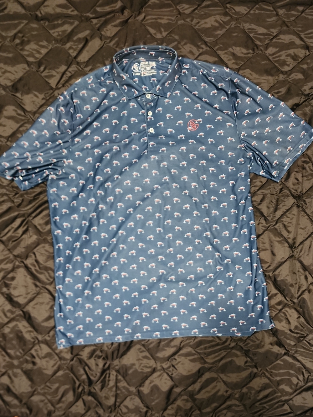 Men's Navy Polo with All-Over Small Print